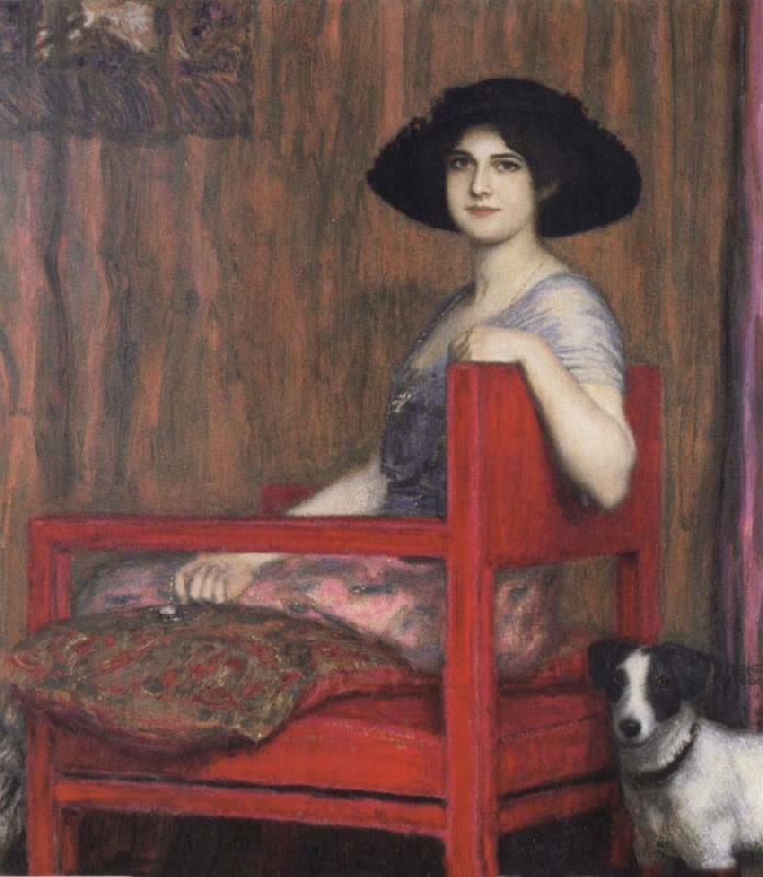 Fernand Khnopff Mary von Stuck in a Red Armchair oil painting picture